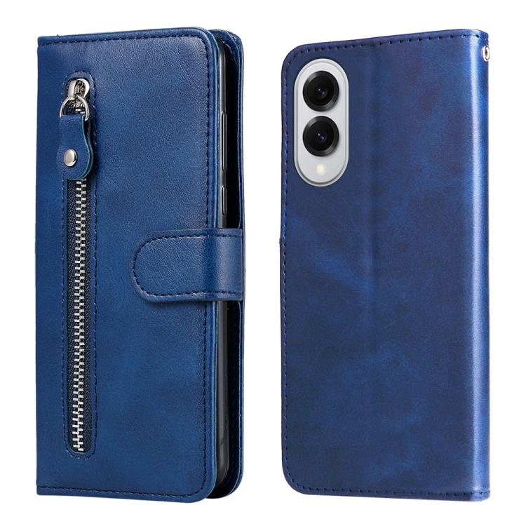 

For Samsung Galaxy S25 Edge 5G Fashion Calf Texture Zipper Leather Phone Case(Blue)