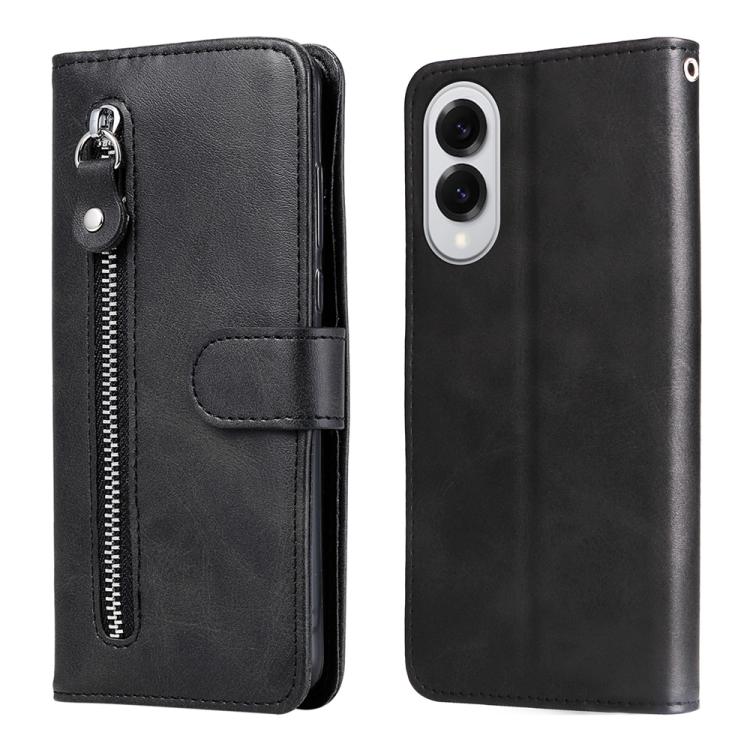 

For Samsung Galaxy S25 Edge 5G Fashion Calf Texture Zipper Leather Phone Case(Black)