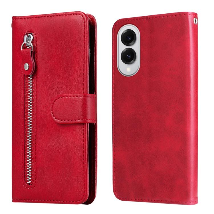 

For Samsung Galaxy S25 Edge 5G Fashion Calf Texture Zipper Leather Phone Case(Red)