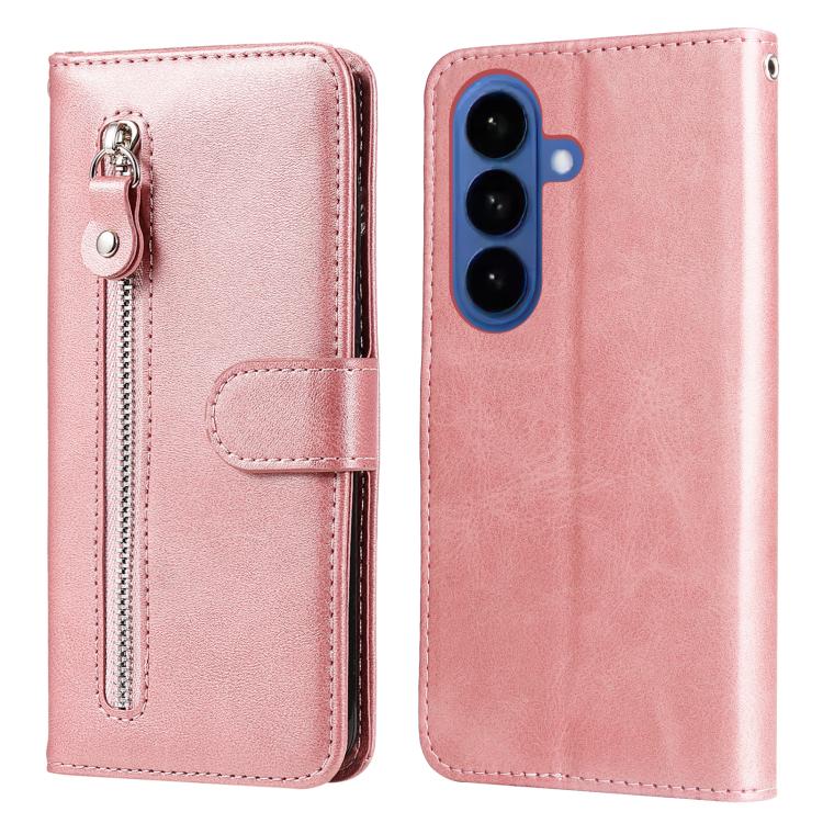 

For Samsung Galaxy S26 5G Fashion Calf Texture Zipper Leather Phone Case(Rose Gold)