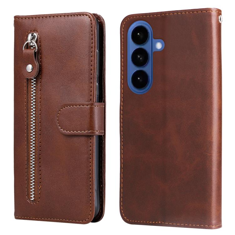 

For Samsung Galaxy S26 5G Fashion Calf Texture Zipper Leather Phone Case(Brown)