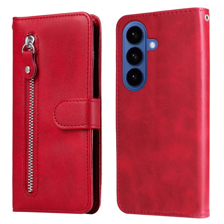 

For Samsung Galaxy S26 Pro 5G Fashion Calf Texture Zipper Leather Phone Case(Red)