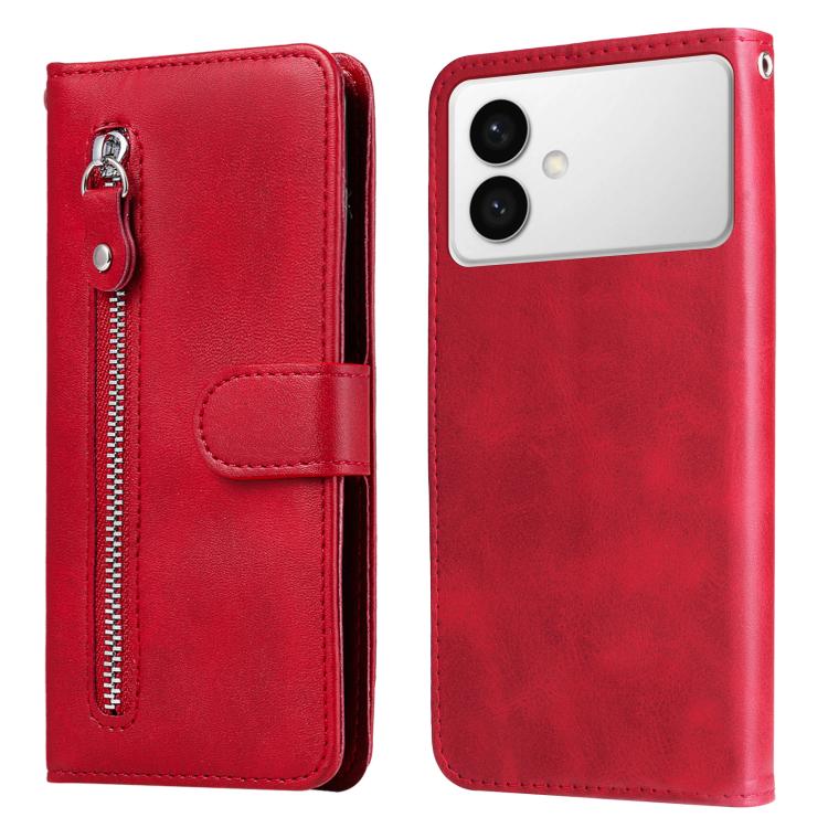 

For Samsung Galaxy S26 Edge 5G Fashion Calf Texture Zipper Leather Phone Case(Red)