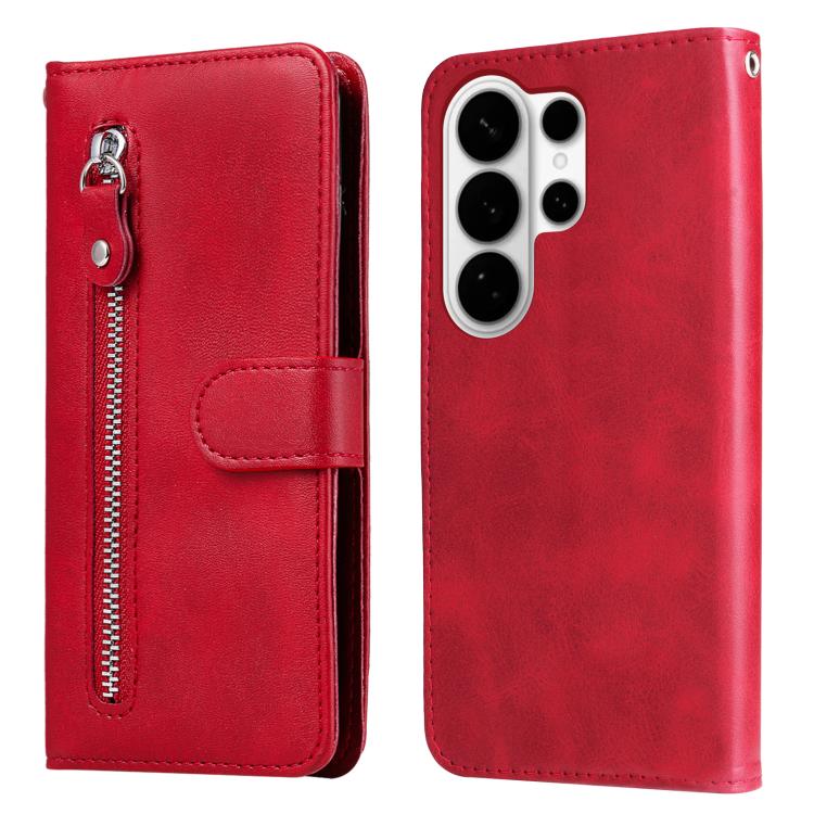 

For Samsung Galaxy S26 Ultra 5G Fashion Calf Texture Zipper Leather Phone Case(Red)