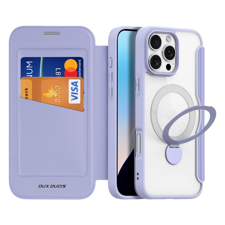 

For iPhone 16 Pro DUX DUCIS Skin X Pro Series MagSafe Ring Holder Leather Phone Case(Purple)