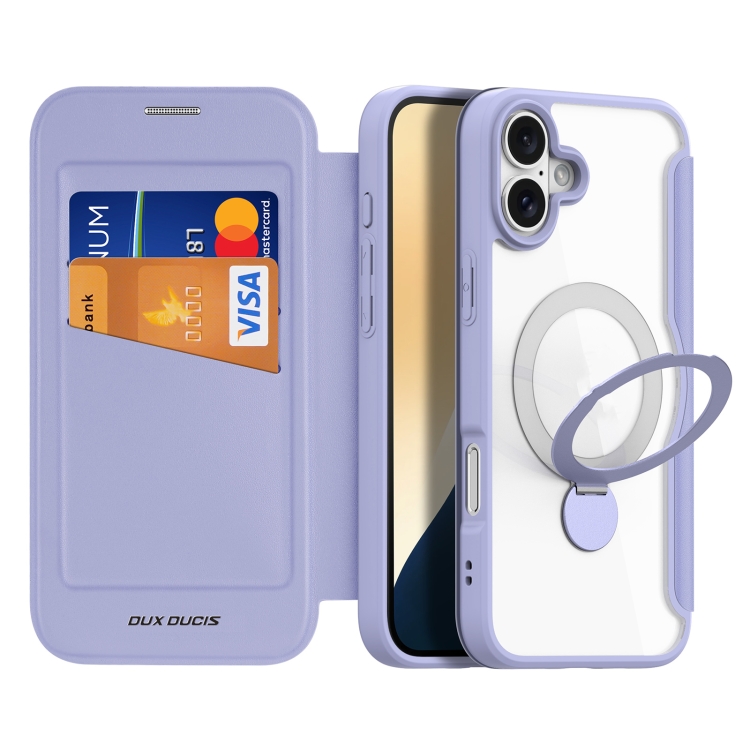 

For iPhone 16 Plus DUX DUCIS Skin X Pro Series MagSafe Ring Holder Leather Phone Case(Purple)