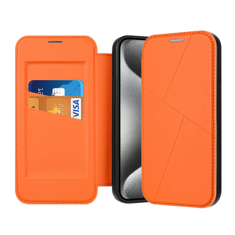

For iPhone 15 Pro Max Magnetic Armor Series RFID Card Slots Leather Phone Case(Orange)