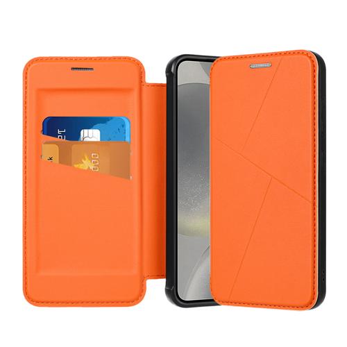 

For Samsung Galaxy S25 5G Magnetic Armor Series RFID Card Slots Leather Phone Case(Orange)