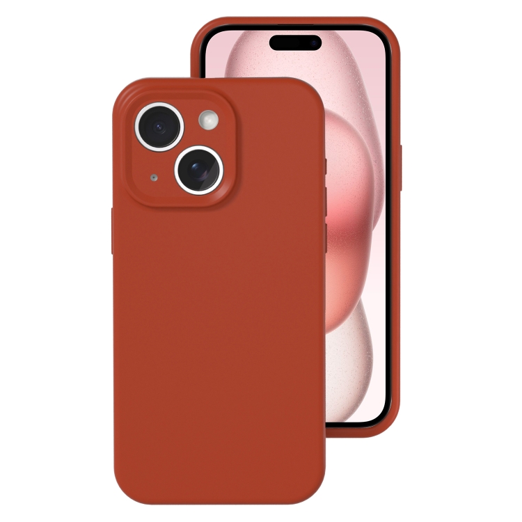 

For iPhone 15 Precise Hole Liquid Silicone Jelly Color Full Coverage Phone Case(Caramel Brown)