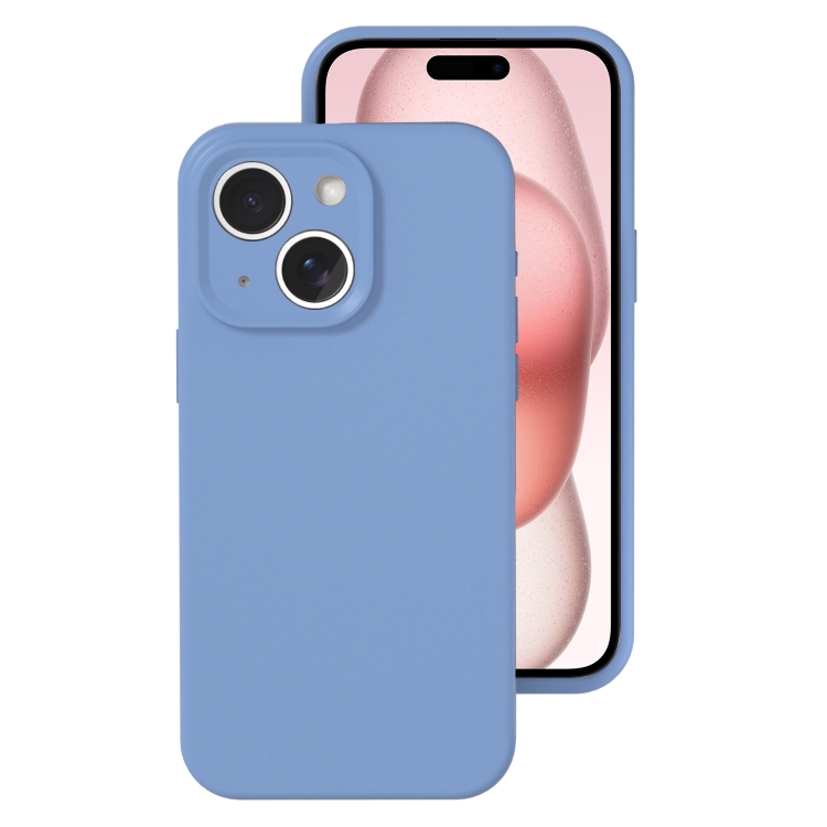 

For iPhone 15 Precise Hole Liquid Silicone Jelly Color Full Coverage Phone Case(Thin Fog Blue)
