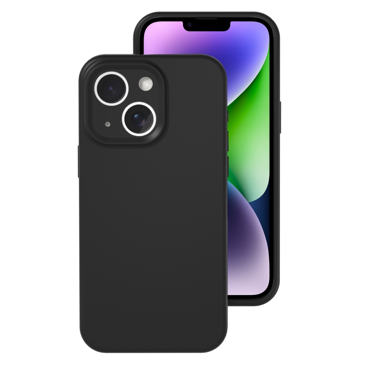 

For iPhone 14 Plus Precise Hole Liquid Silicone Jelly Color Full Coverage Phone Case(Black)
