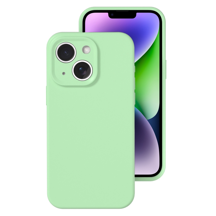 

For iPhone 14 Plus Precise Hole Liquid Silicone Jelly Color Full Coverage Phone Case(Mint Green)