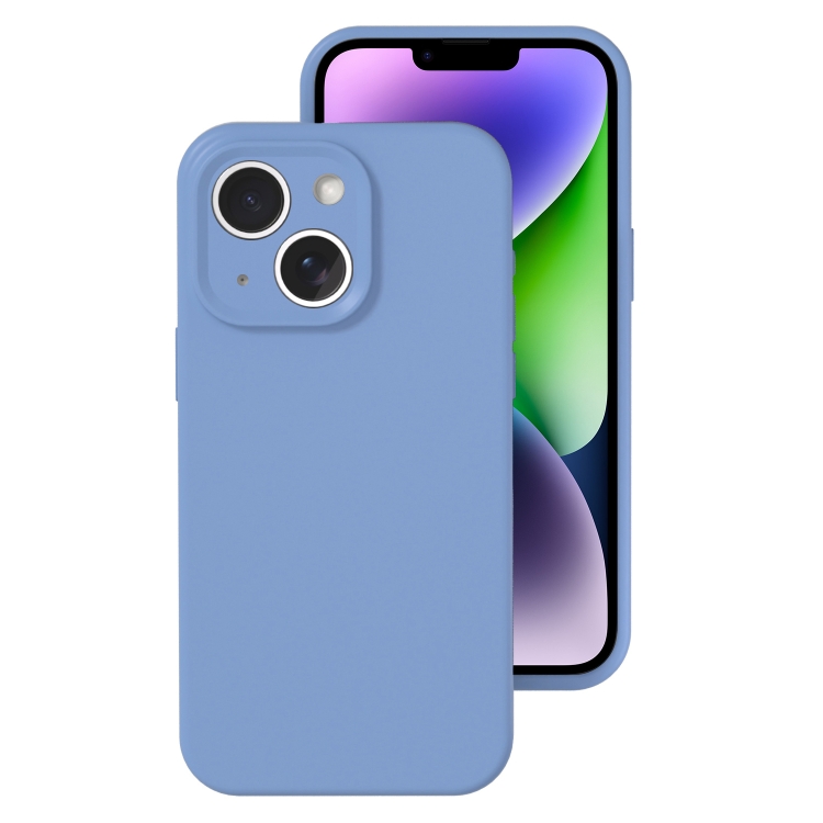 

For iPhone 14 Plus Precise Hole Liquid Silicone Jelly Color Full Coverage Phone Case(Thin Fog Blue)