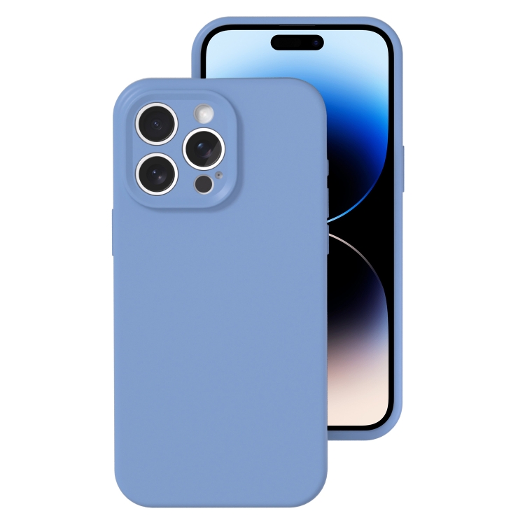 

For iPhone 14 Pro Max Precise Hole Liquid Silicone Jelly Color Full Coverage Phone Case(Thin Fog Blue)
