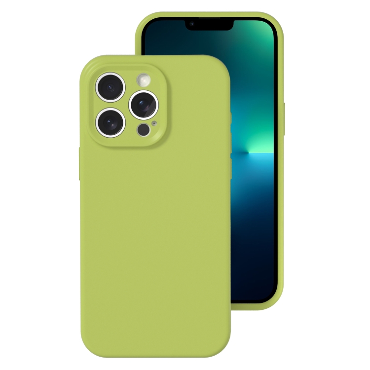 

For iPhone 13 Pro Max Precise Hole Liquid Silicone Jelly Color Full Coverage Phone Case(Willow Green)