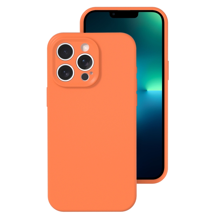 

For iPhone 13 Pro Max Precise Hole Liquid Silicone Jelly Color Full Coverage Phone Case(Sugar Orange Color)