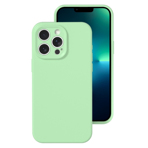 

For iPhone 13 Pro Precise Hole Liquid Silicone Jelly Color Full Coverage Phone Case(Mint Green)