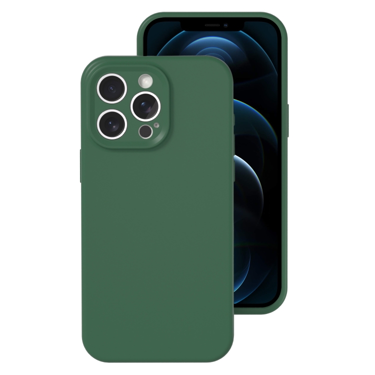 

For iPhone 12 Pro Max Precise Hole Liquid Silicone Jelly Color Full Coverage Phone Case(Moss Green)