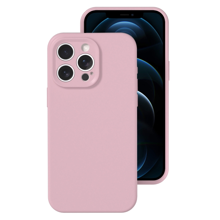 

For iPhone 12 Pro Max Precise Hole Liquid Silicone Jelly Color Full Coverage Phone Case(Sand Pink)