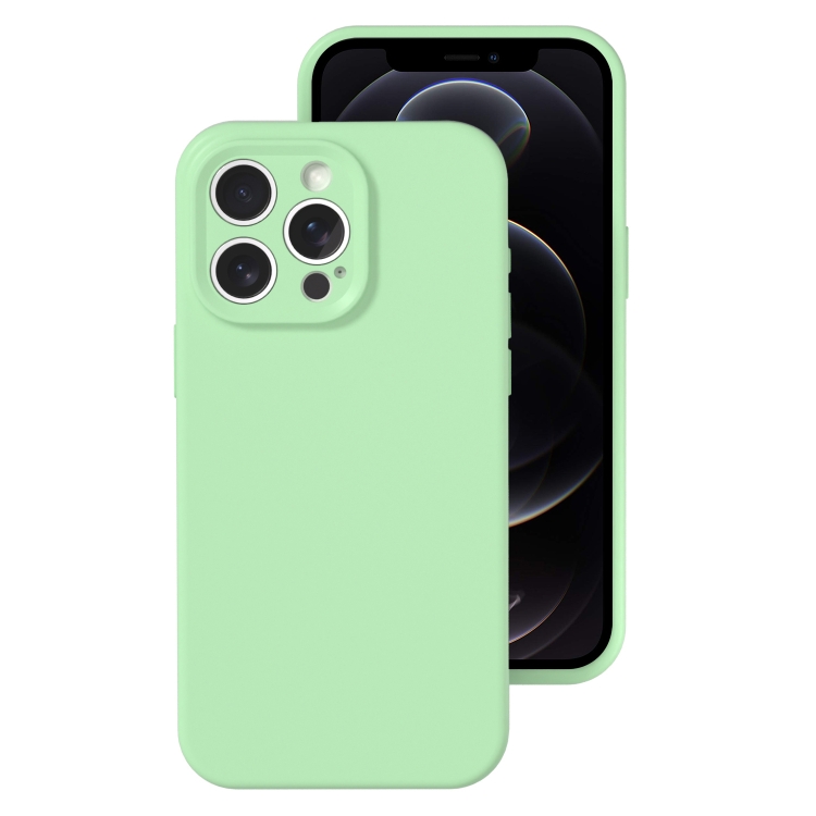 

For iPhone 12 Pro Precise Hole Liquid Silicone Jelly Color Full Coverage Phone Case(Mint Green)