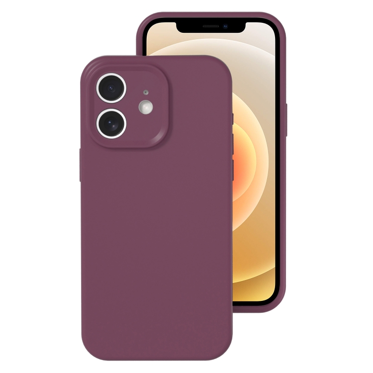 

For iPhone 12 Precise Hole Liquid Silicone Jelly Color Full Coverage Phone Case(Plum Colored)