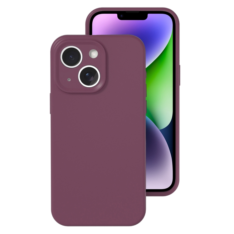 

For iPhone 14 Precise Hole Liquid Silicone Jelly Color Full Coverage Phone Case(Plum Colored)