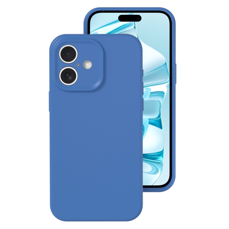 

For iPhone 16 Plus Precise Hole Liquid Silicone Jelly Color Full Coverage Phone Case(Navy Blue)