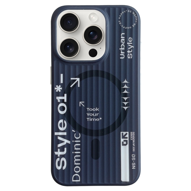 

For iPhone 15 Pro Max Striped Skin Feel Magnetic Magsafe Phone Case(Black)