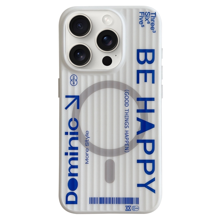

For iPhone 15 Pro Striped Skin Feel Magnetic Magsafe Phone Case(White)