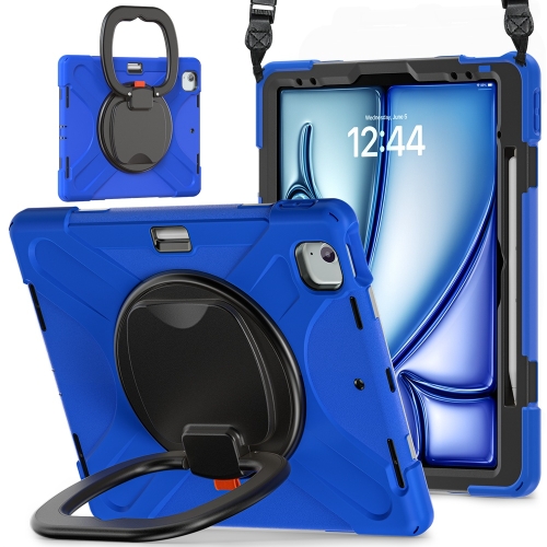 

For iPad Air 13 2024 Silicone Hybrid PC Tablet Case with Holder & Shoulder Strap(Blue)