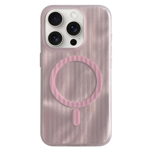 

For iPhone 15 Pro Max Striped Skin Feel Magnetic Magsafe Phone Case(Pink)