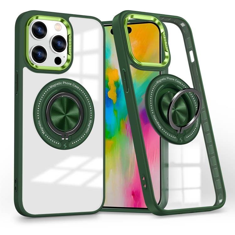 

For iPhone 16 Pro Magnetic Rotating Ring Holder Phone Case(Dark Green)