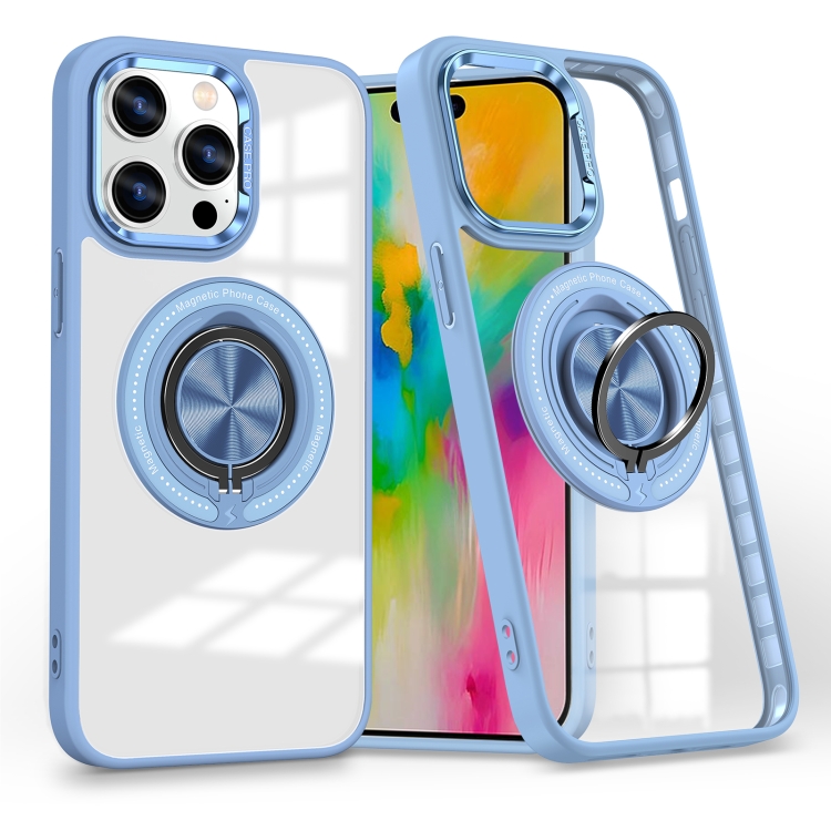 

For iPhone 16 Pro Magnetic Rotating Ring Holder Phone Case(Light Blue)