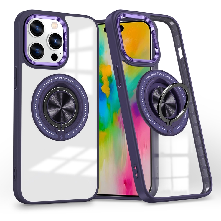 

For iPhone 16 Pro Magnetic Rotating Ring Holder Phone Case(Dark Purple)
