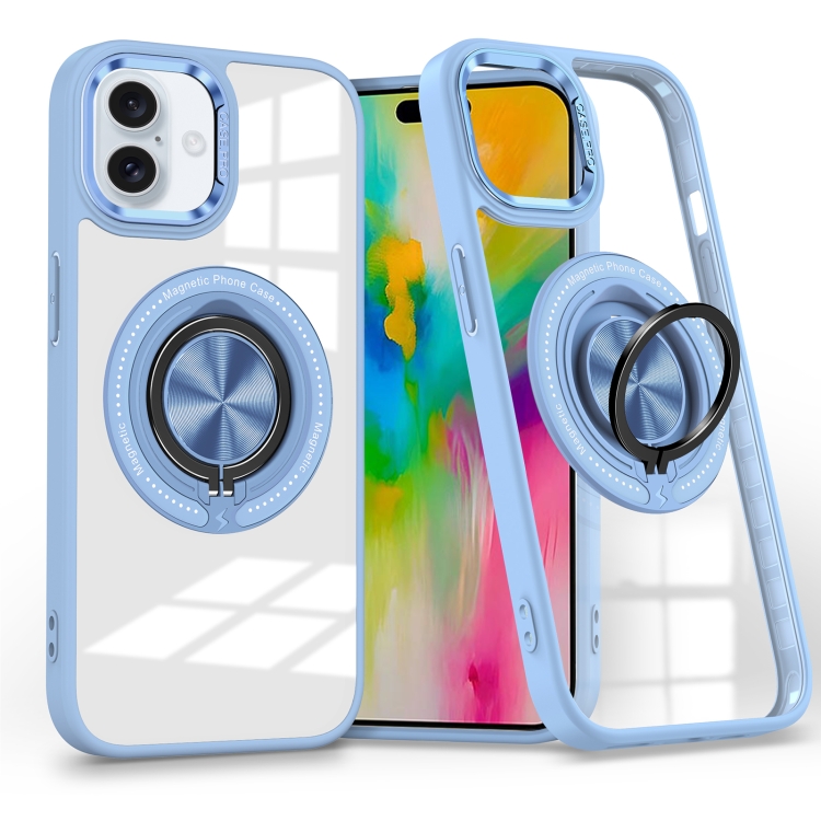 

For iPhone 16 Plus Magnetic Rotating Ring Holder Phone Case(Light Blue)