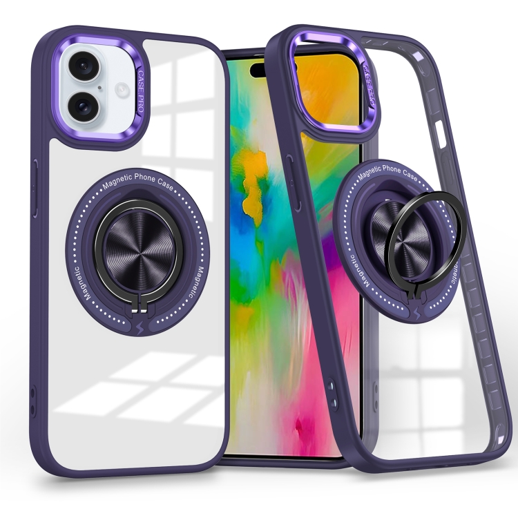 

For iPhone 16 Plus Magnetic Rotating Ring Holder Phone Case(Dark Purple)