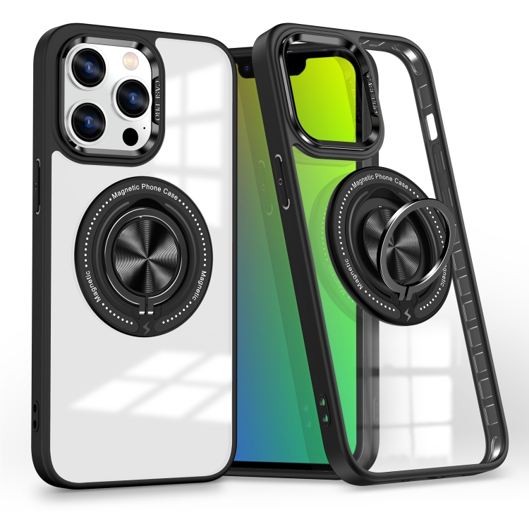 

For iPhone 15 Pro Max Magnetic Rotating Ring Holder Phone Case(Black)