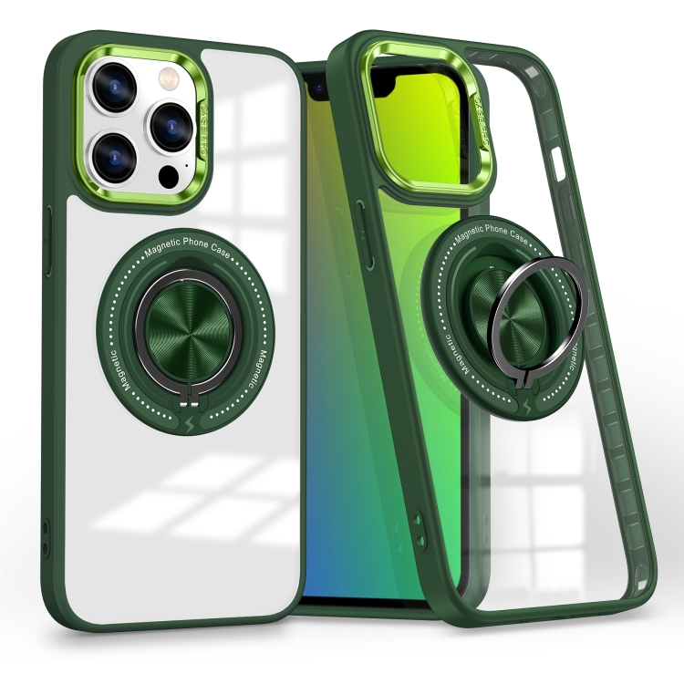 

For iPhone 15 Pro Max Magnetic Rotating Ring Holder Phone Case(Dark Green)