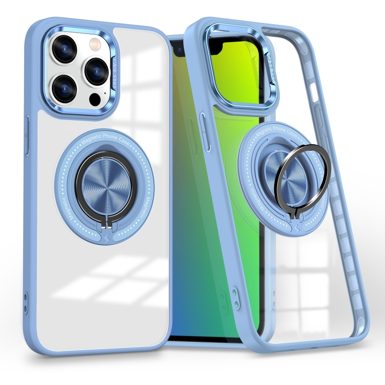 

For iPhone 15 Pro Max Magnetic Rotating Ring Holder Phone Case(Light Blue)
