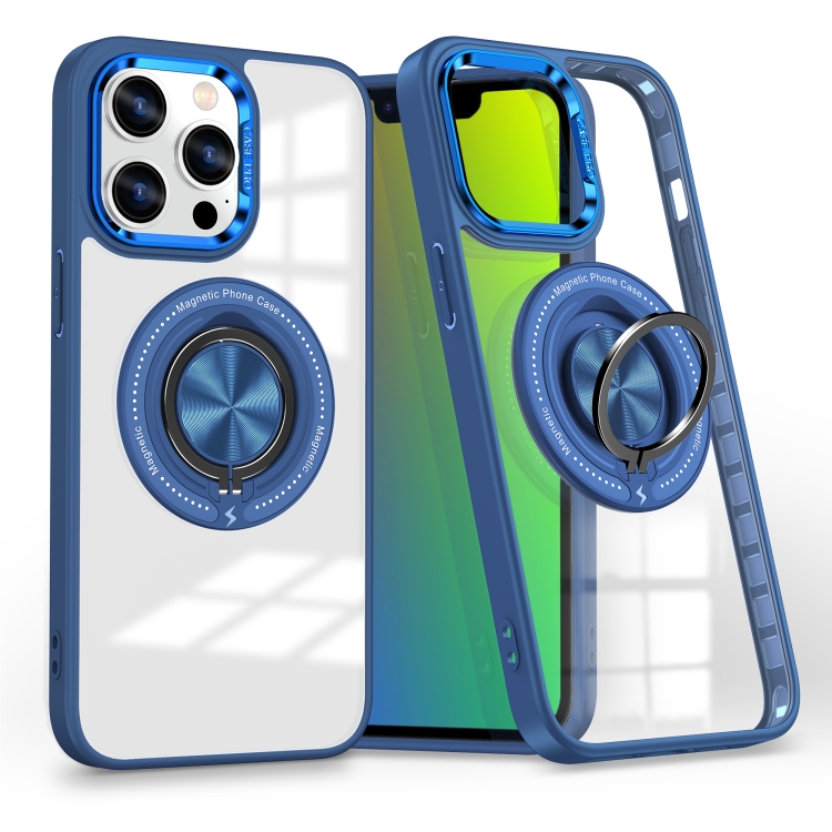 

For iPhone 15 Pro Max Magnetic Rotating Ring Holder Phone Case(Dark Blue)