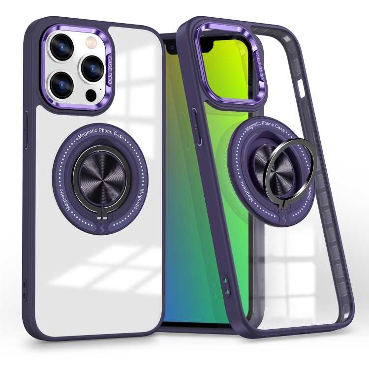 

For iPhone 15 Pro Max Magnetic Rotating Ring Holder Phone Case(Dark Purple)