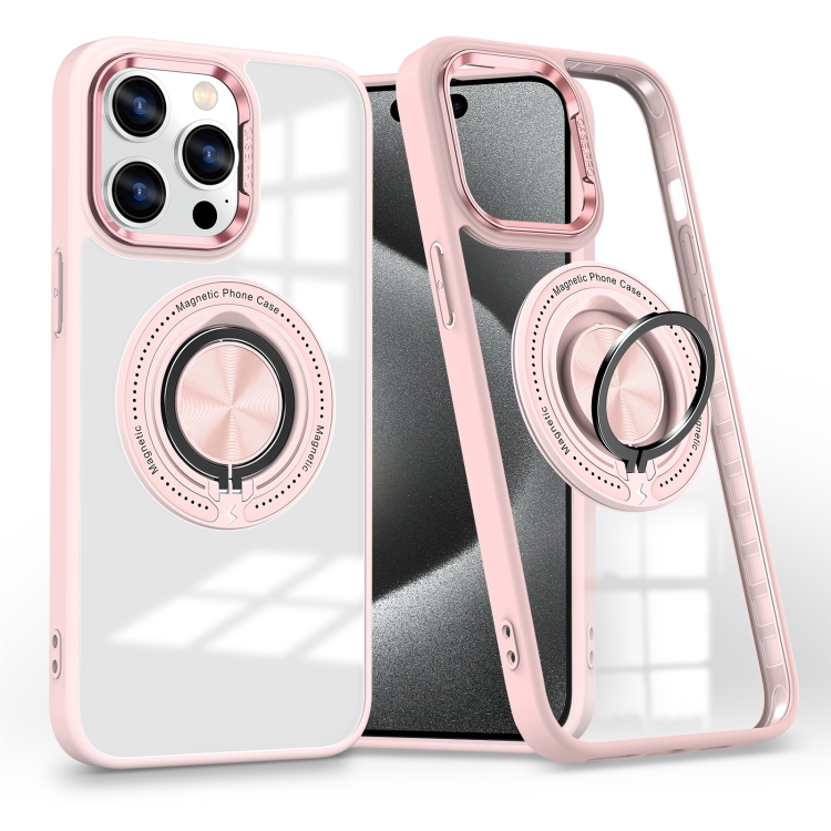 

For iPhone 15 Pro Magnetic Rotating Ring Holder Phone Case(Pink)