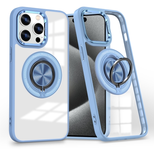 

For iPhone 15 Pro Magnetic Rotating Ring Holder Phone Case(Light Blue)