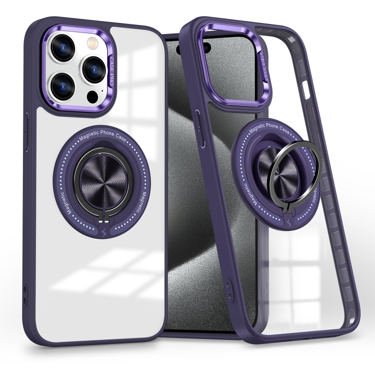 

For iPhone 15 Pro Magnetic Rotating Ring Holder Phone Case(Dark Purple)