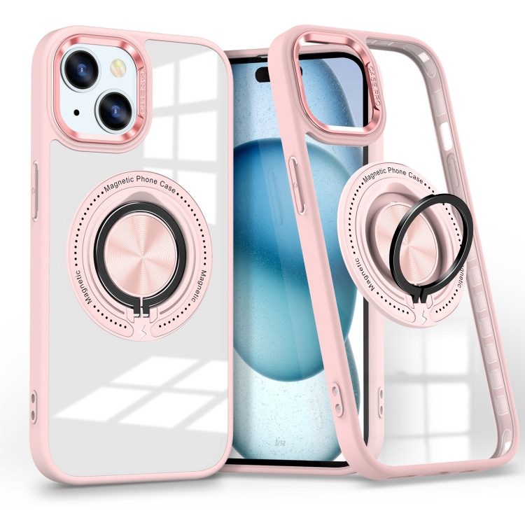 

For iPhone 15 Plus Magnetic Rotating Ring Holder Phone Case(Pink)