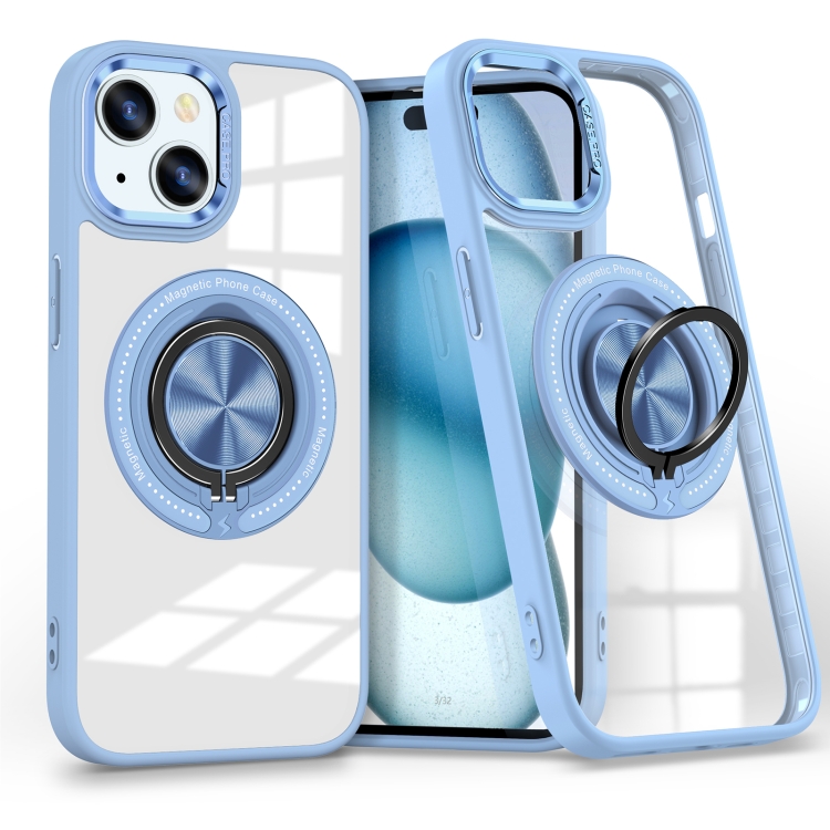 

For iPhone 15 Plus Magnetic Rotating Ring Holder Phone Case(Light Blue)
