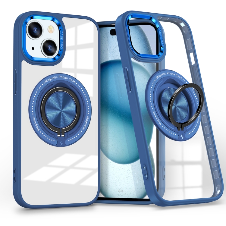 

For iPhone 15 Plus Magnetic Rotating Ring Holder Phone Case(Dark Blue)