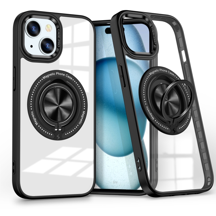 

For iPhone 15 Magnetic Rotating Ring Holder Phone Case(Black)