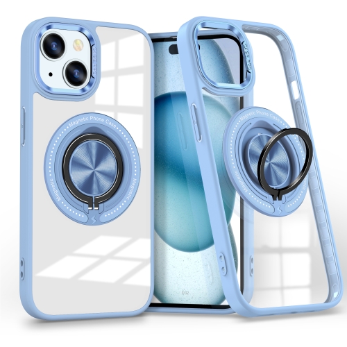 

For iPhone 15 Magnetic Rotating Ring Holder Phone Case(Light Blue)