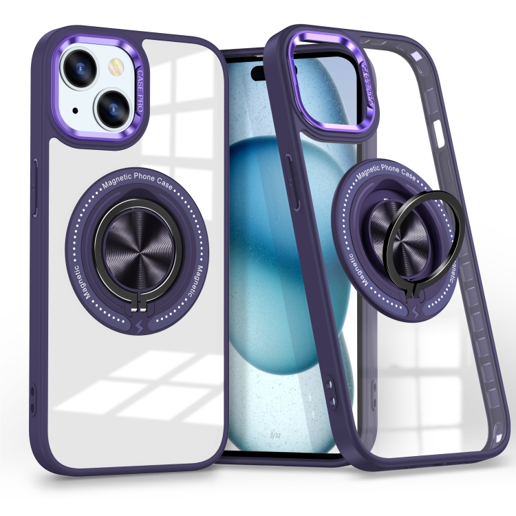 

For iPhone 15 Magnetic Rotating Ring Holder Phone Case(Dark Purple)